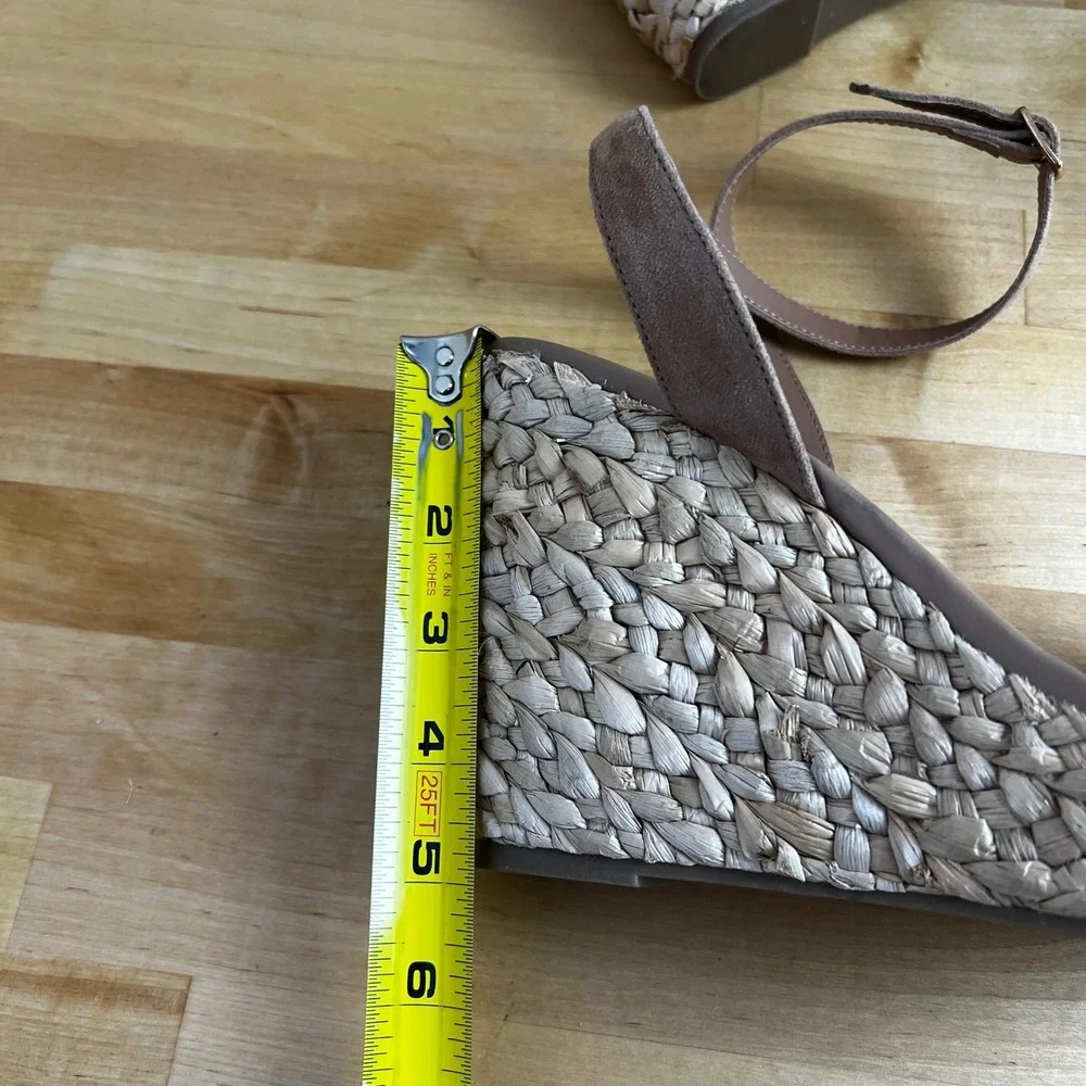 BP Wedges Ginny Tan Faux Suede Ankle Strap Woven Espadrille‎ Sandals Size 9.5 M